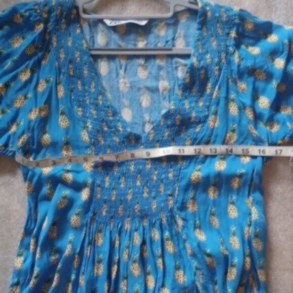 Zara Blue Pineapple Blouse Top, S - Picture 7 of 8